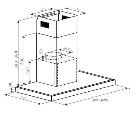 (image for) Garwoods HT-3562SG 24" Chimney Rangehood