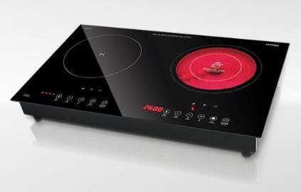 (image for) German Pool GIH-DD28B 2800W 2-Hob Built-In Hybrid Induction/Infra-red Cooker