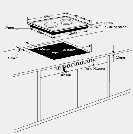 (image for) German Pool GIH-DD38B 2800W Built-In 2-Burner Induction-Ceramic Hybrid Cooker