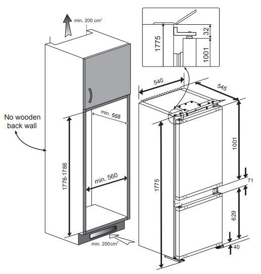 (image for) 飛歌 PBF7320NFL 262公升 嵌入式 雙門雪櫃 (底層冰箱 / 左門校)