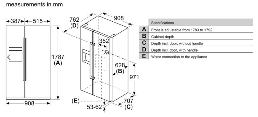 (image for) Siemens KA93DVIFPG 600L Side-by-Side Refrigerator